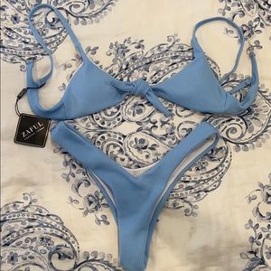 Sexy tie front ribbed bikini